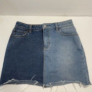 PacSun Jean Skirt Womens 27 Blue Mini Color Block Distressed Denim Zipper